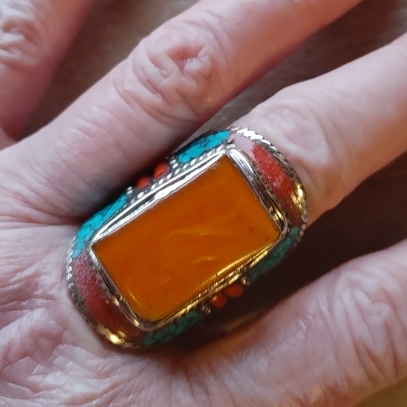Artisan Orange and Turquoise Ring - Picture 4 of 14